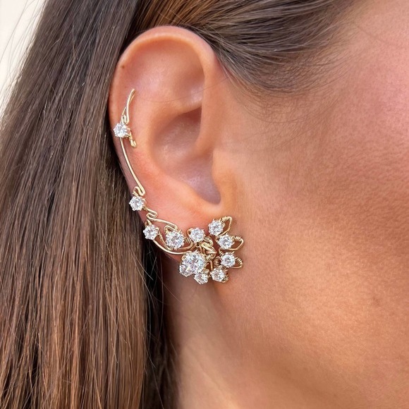 NEW!!! LUNA ear climbers two way  with CZ diamonds - 14K Gold - Picture 1 of 5